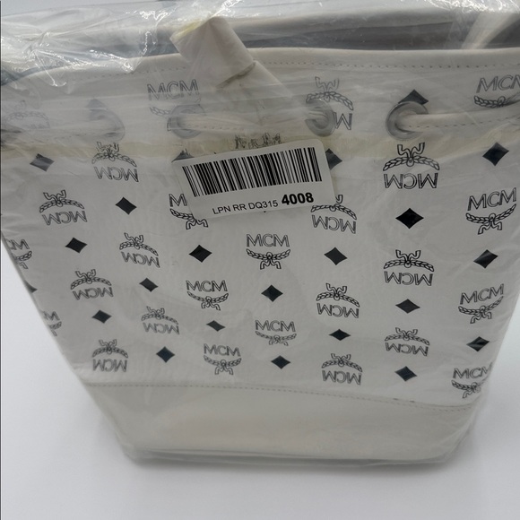 MCM White and Black Logo Bucket Bag with Clutch - Picture 7 of 8